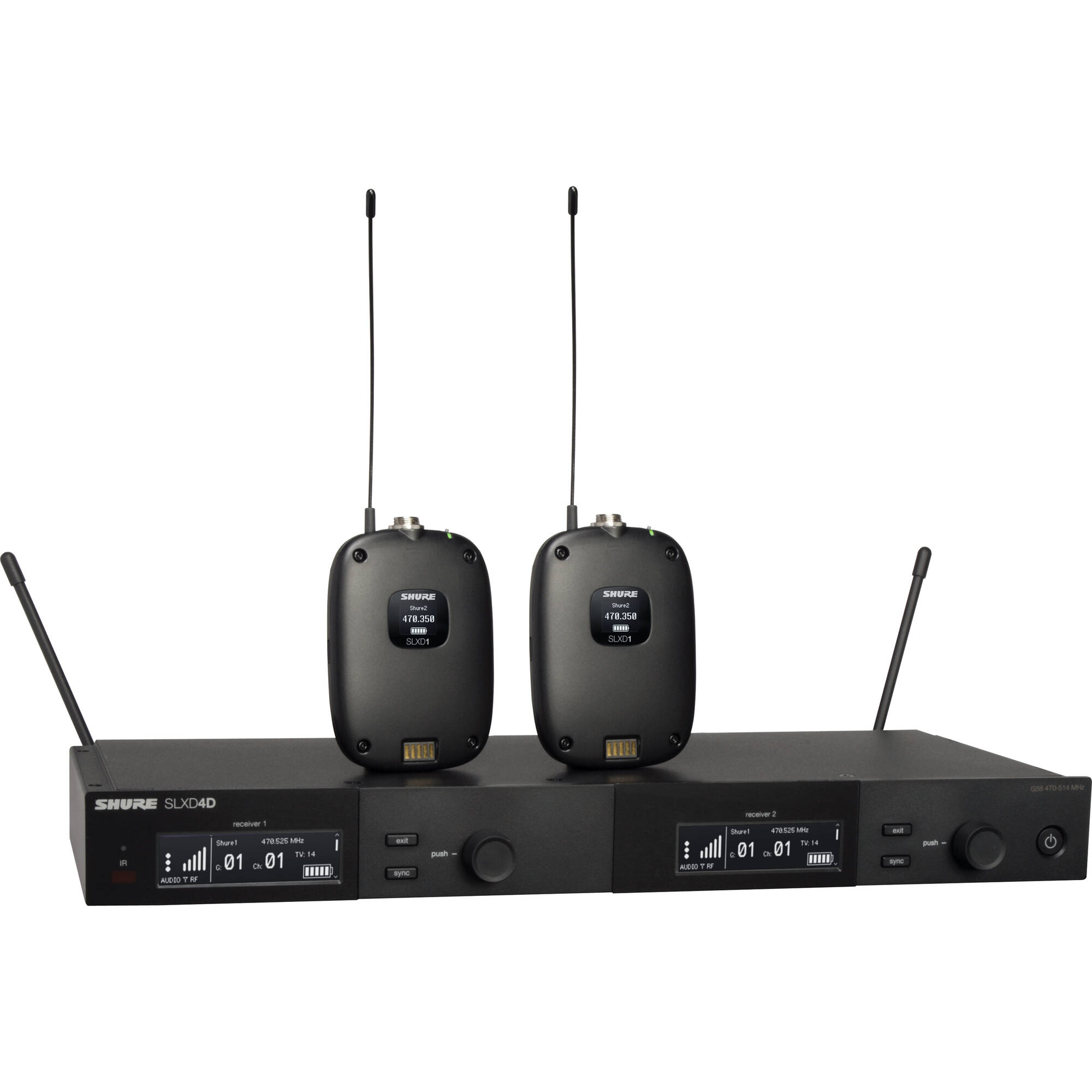 Двуканална безжична система Shure SLXD14DE-H56 (518 - 562 MHz) 2бр. предаватели и двуканален приемник