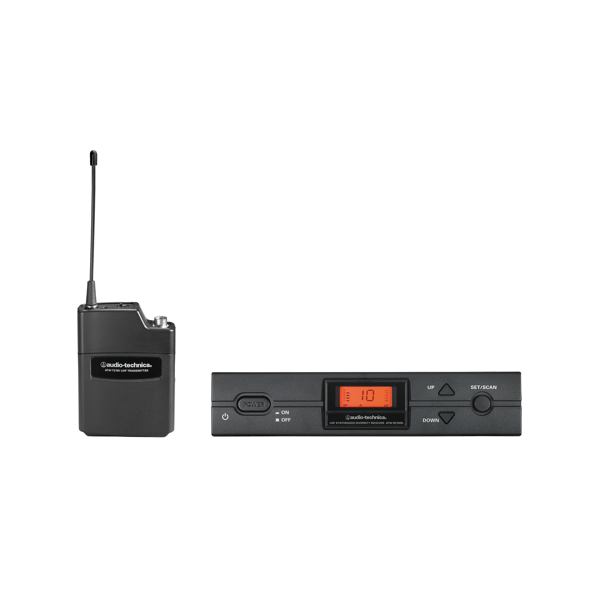 Безжична система Audio-Technica ATW-2120b I 487.125 – 506.500 MHz - белтпак предавател и настолен приемник