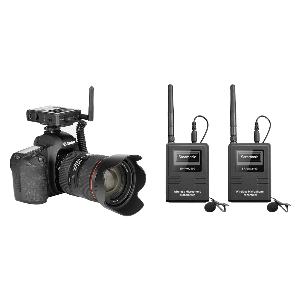 Компактна 2.4 GHz - двуканална безжична система микрофони с предавател - Saramonic SR-WM2100