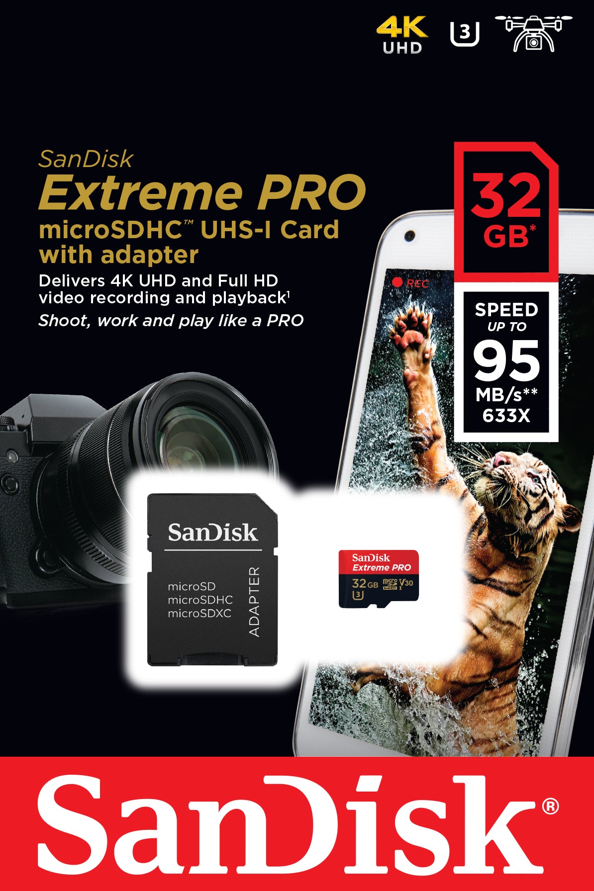SanDisk SD EXTREME PRO MICRO SDHC 32GB И SD ADAPTER 100MB/S 667X V30