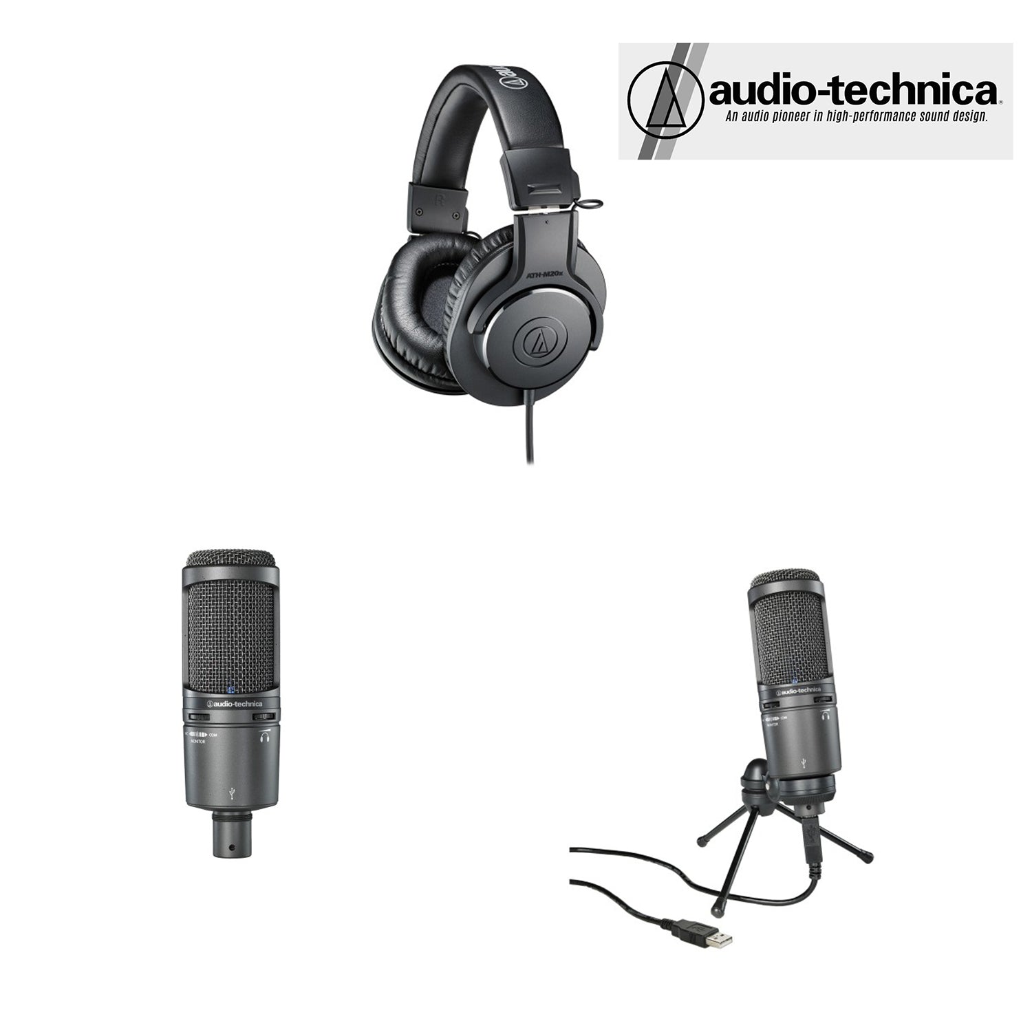 Промо к-т Audio-Technica Podcast lite - слушалки ATH-M20x и микрофон AT2040USB+