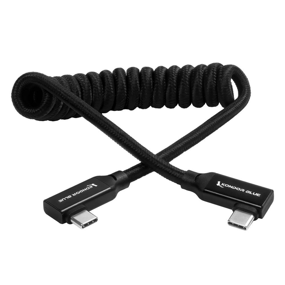 Kondor Blue 12-24in Coiled USB-C 3.1 Right Angle Braided Cable For 8K Data And Power Delivery (Black)
