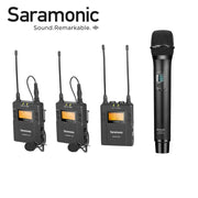 Promo pack with 2 Saramonic UwMic9 lavalier wireless microphones (receiver and 2 transmitters) and HU9 handheld wireless microphone