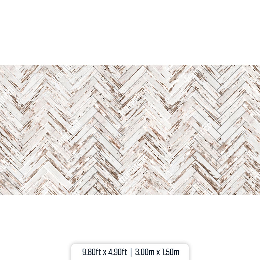 Подова подложка - Whitewashed Herringbone Wood  - 3.00m x 1.50m