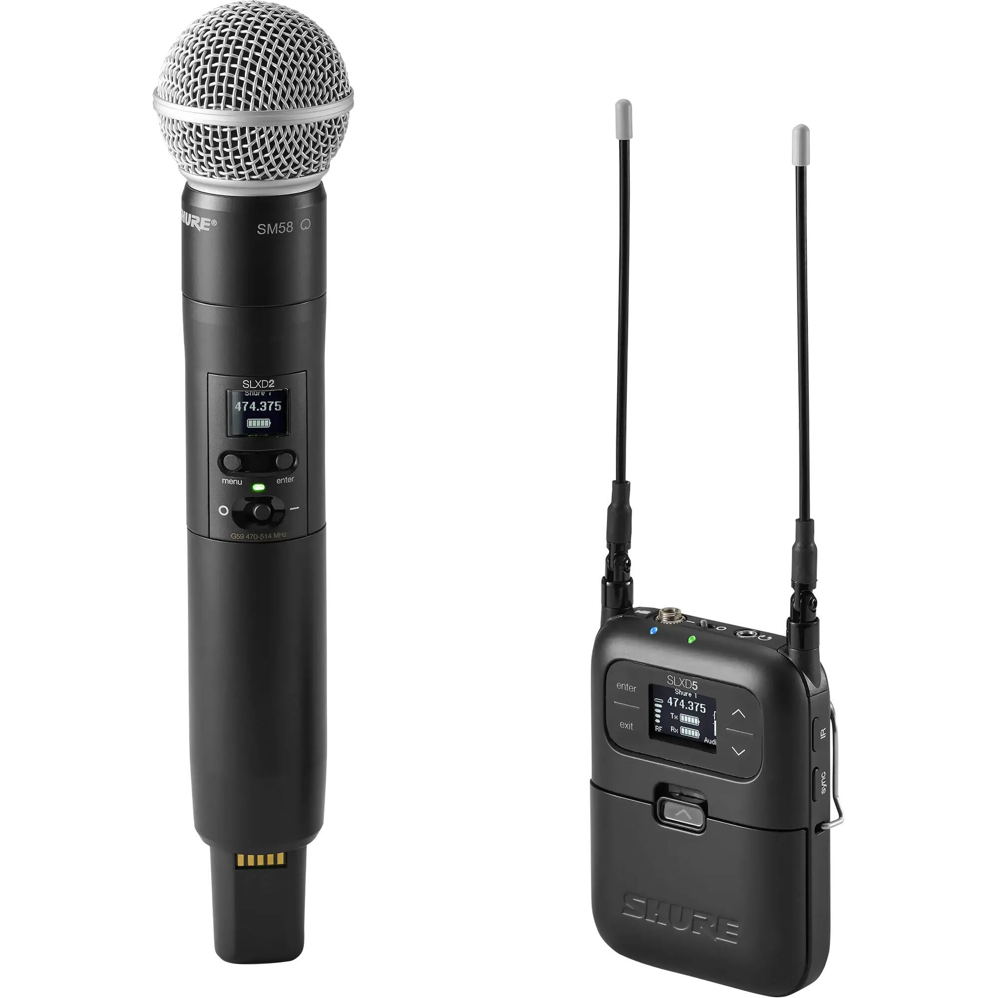 Shure SLXD25/SM58-K59 (606-650 MHz) Digital Camera-Mount Wireless System with handheld transmitter