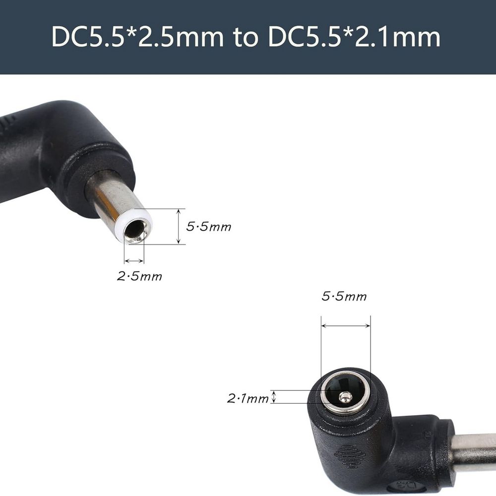 90 Градусов DC 5.5x2.5mm към 5.5x2.1mm Мъжки към Женски Адаптер