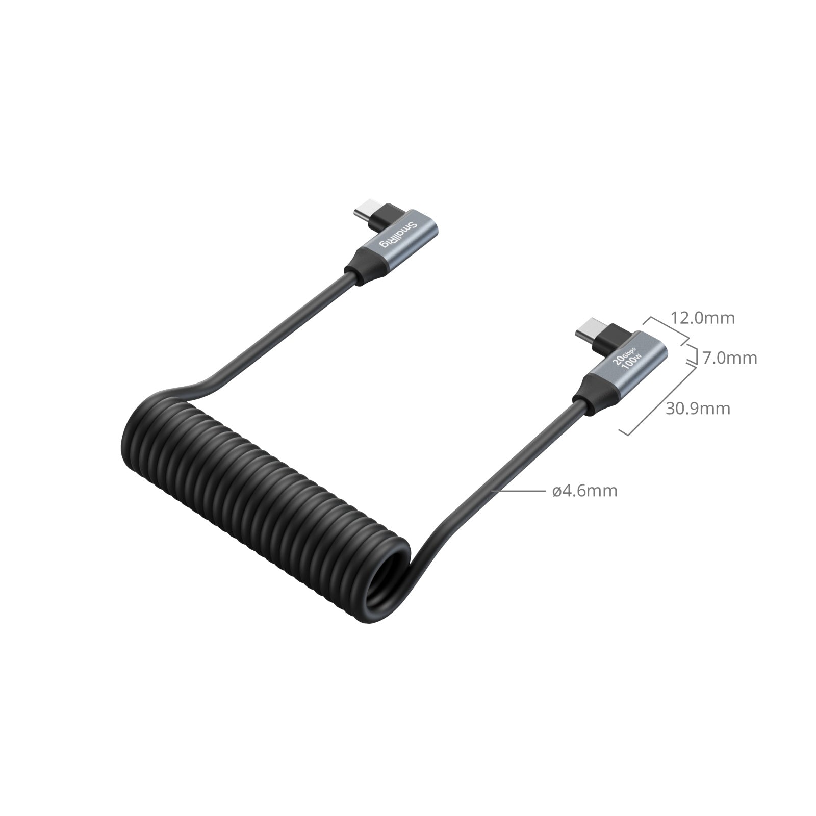 SmallRig USB-C (ъглов към ъглов) навит на спирала кабел за данни (60 см)