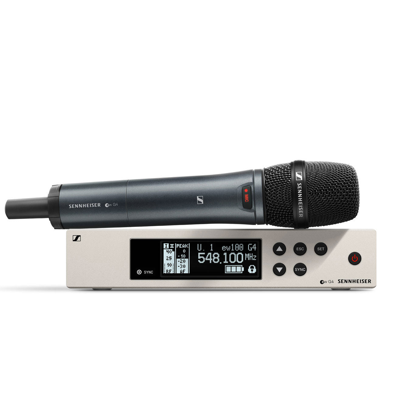 Безжичен комплект Sennheiser EW 100 G4-935-S-B с ръчен микрофон и настолен приемник (626-668 MHz)