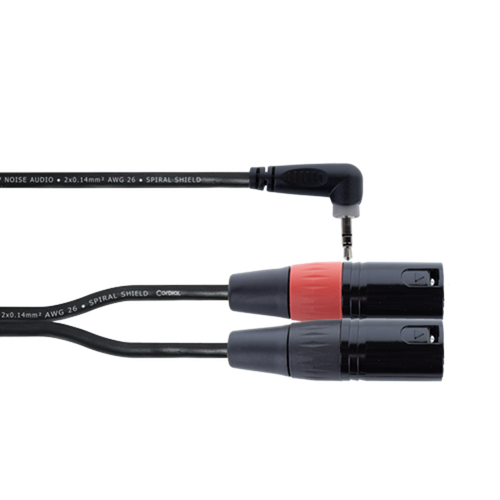 Y-кабел CORDIAL EY 1 WRMM – 1x 3.5 mm right-angle mini jack (stereo) to 2x XLR male, 1 м