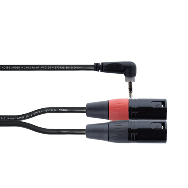Y-кабел CORDIAL EY 1 WRMM – 1x 3.5 mm right-angle mini jack (stereo) to 2x XLR male, 1 м