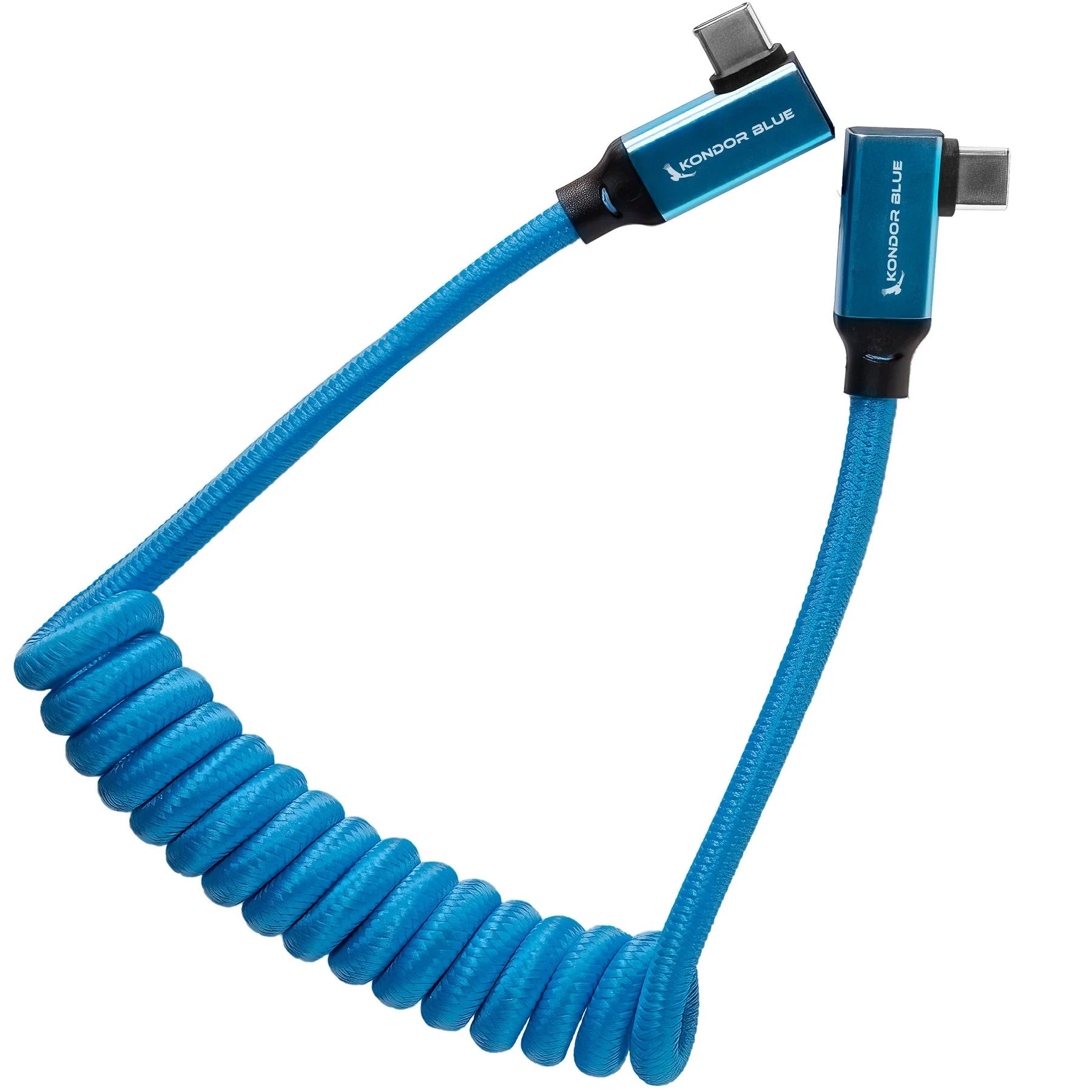 Kondor Blue 12-24in Coiled USB-C 3.1 Right Angle Braided Cable For 8K Data And Power Delivery