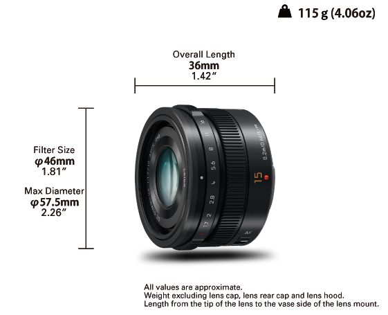 Обектив Lumix G Leica DG Summilux 15mm f1.7 Asph - Черен