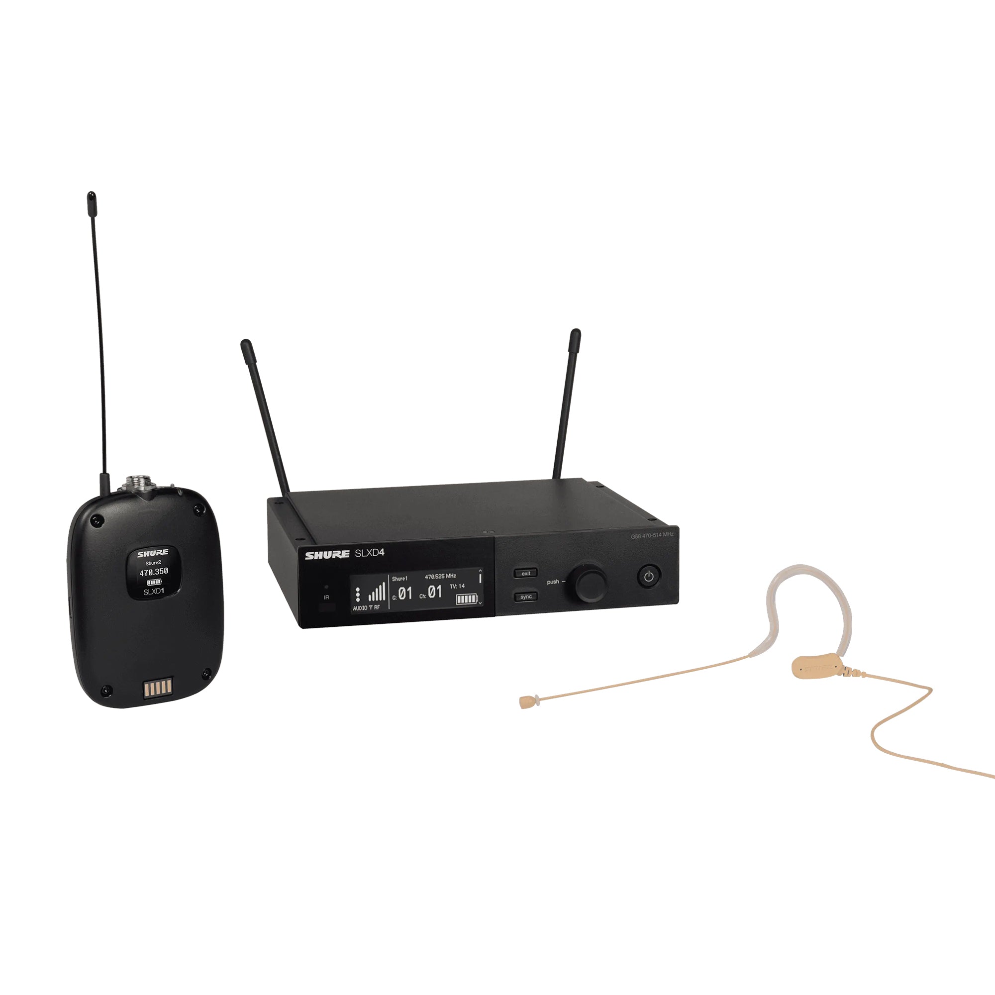 Безжична система Shure SLXD14E/153B-H56 (518-562 MHz) бодипак, приемник и хедсет за ухо - черно