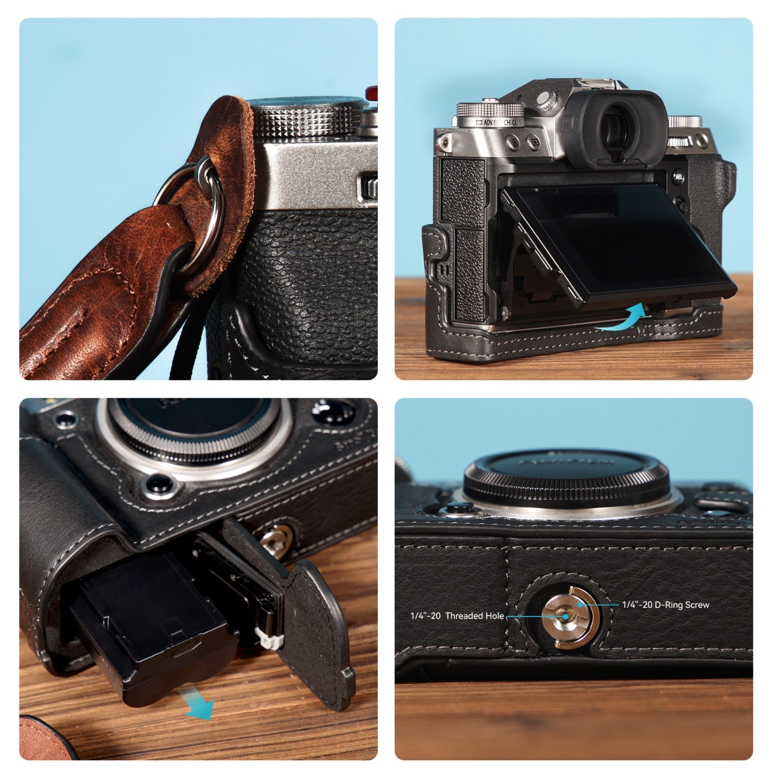 Полуклетка с ремък от кожа SmallRig за камера FUJIFILM X-T5