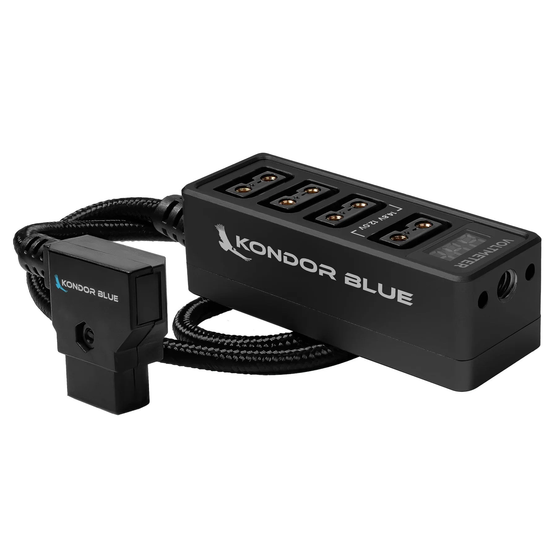 Kondor Blue 12V метален D-Tap разклонител с волтметър 4-пътен сплитер (1/4 резба)