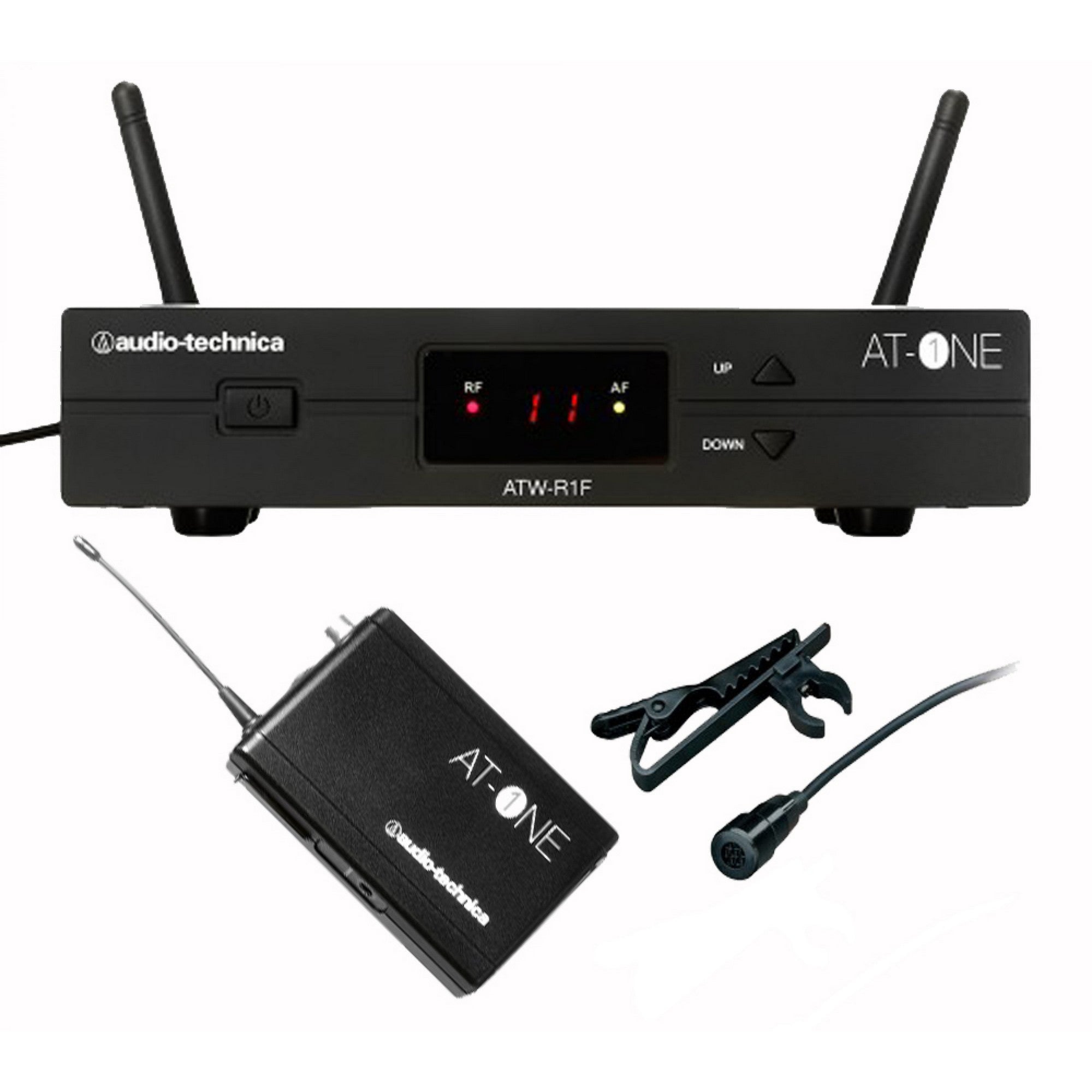 Безжична UHF система Audio-Technica AT-ONE - комплект от бодипак предавател, брошка(ATR35cW) и приемник