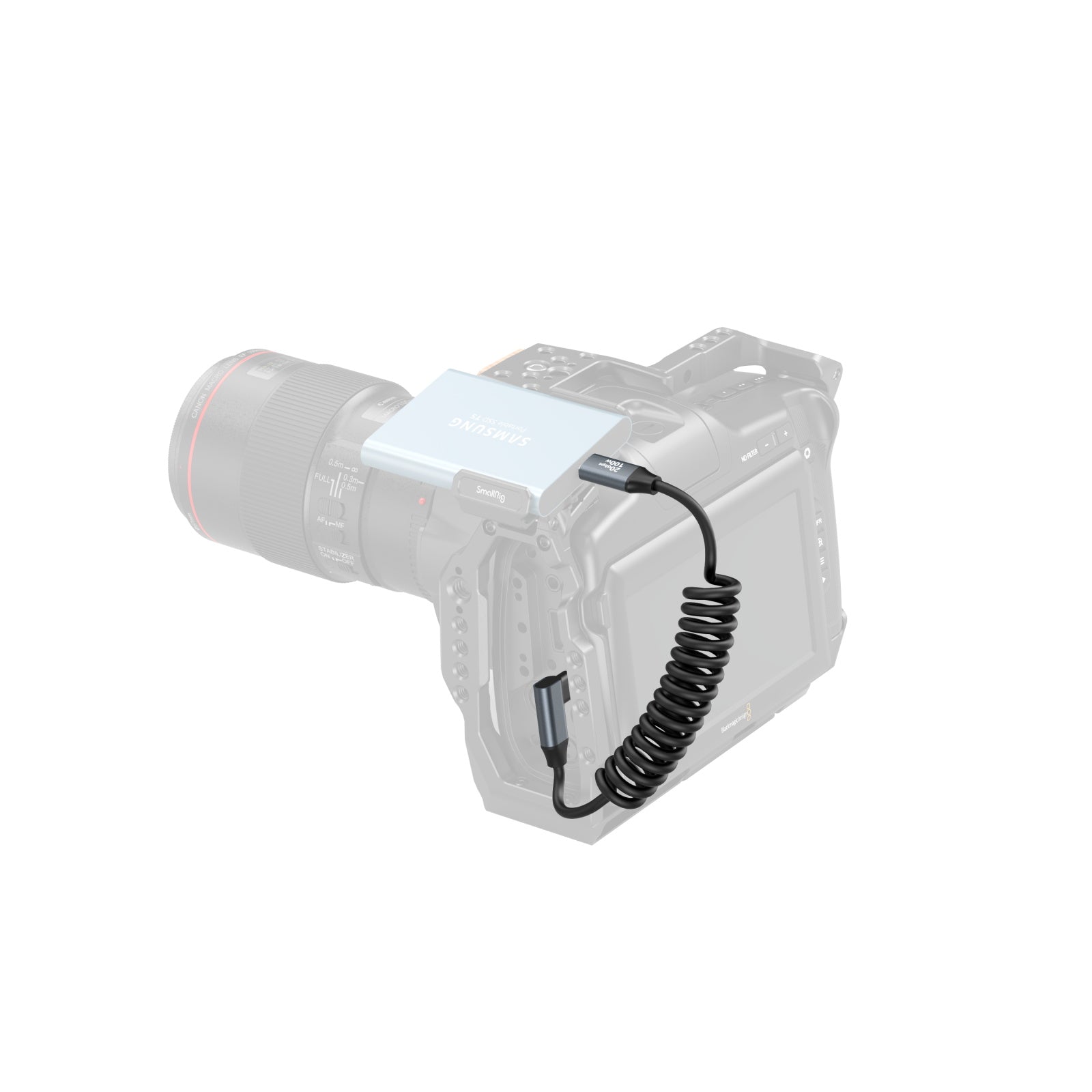 SmallRig USB-C (прав към ъглов) навит на спирала кабел за данни (60 см)