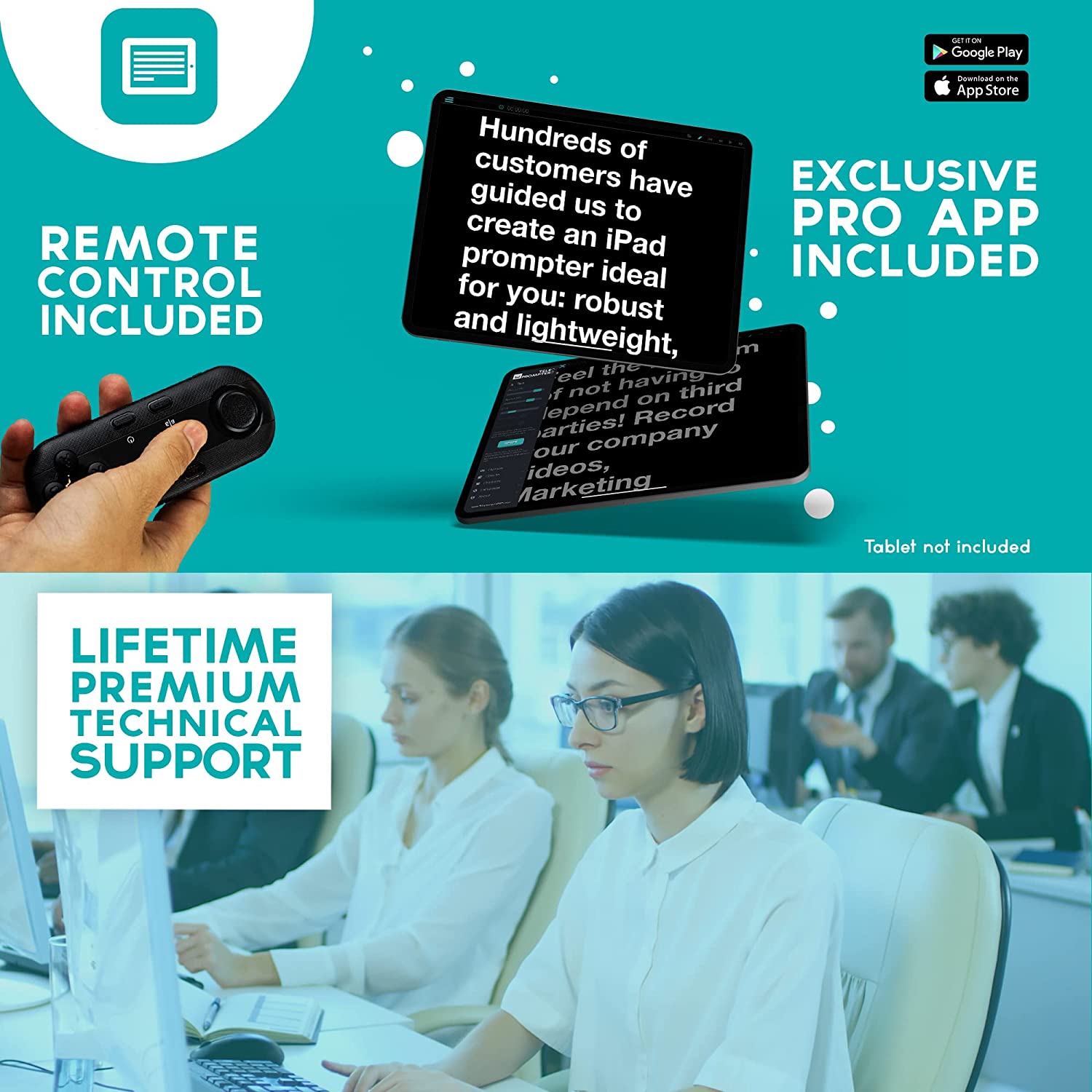 Телепромптер TeleprompterPAD iLight PRO 11 инча черен v15 + дистанционно+ чанта - кит