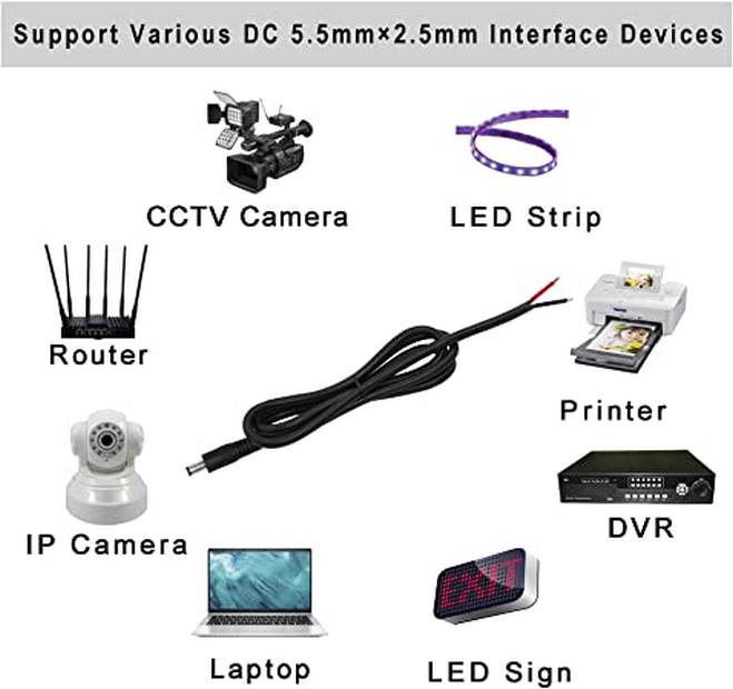 Cable DC 5.5mm x 2.5mm Male to Blank Wire