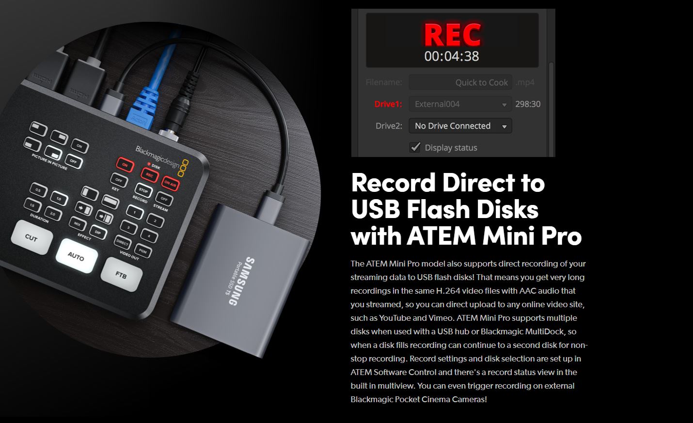 Blackmagic Design ATEM Mini PRO - видеосмесител, рекордер и енкодер за излъчване в интернет платформи