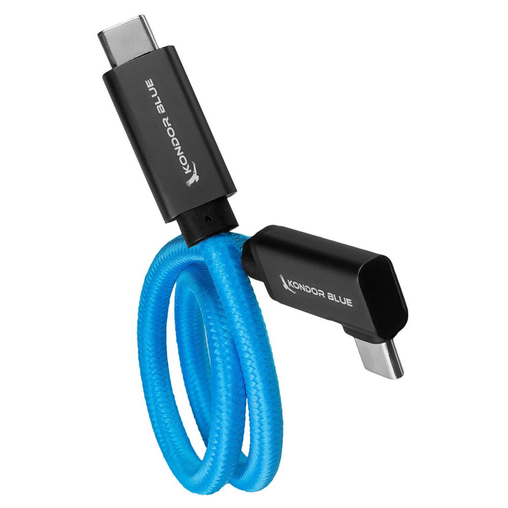 Kondor Blue Right Angle 12in USB-C Braided Cable for 8K Data and Power Delivery